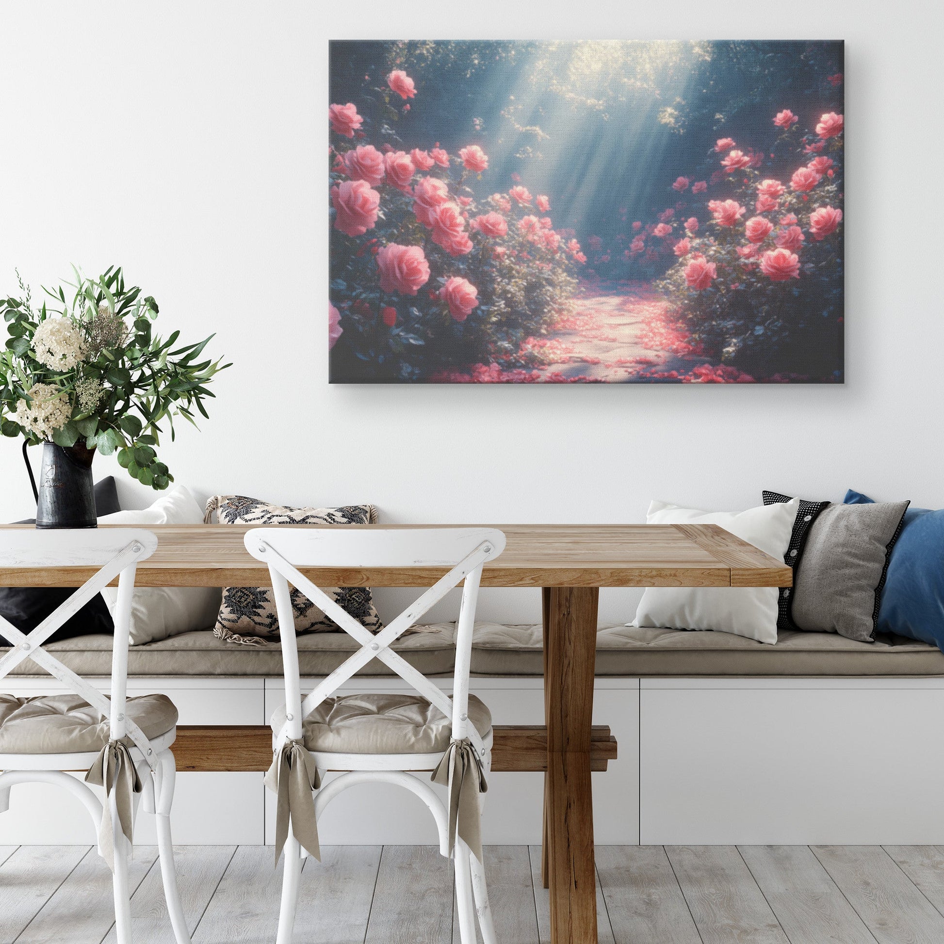 Narrow Path Through Heavenly Rose Garden Christian Canvas Wall Art Decor - Awakening Righteousness