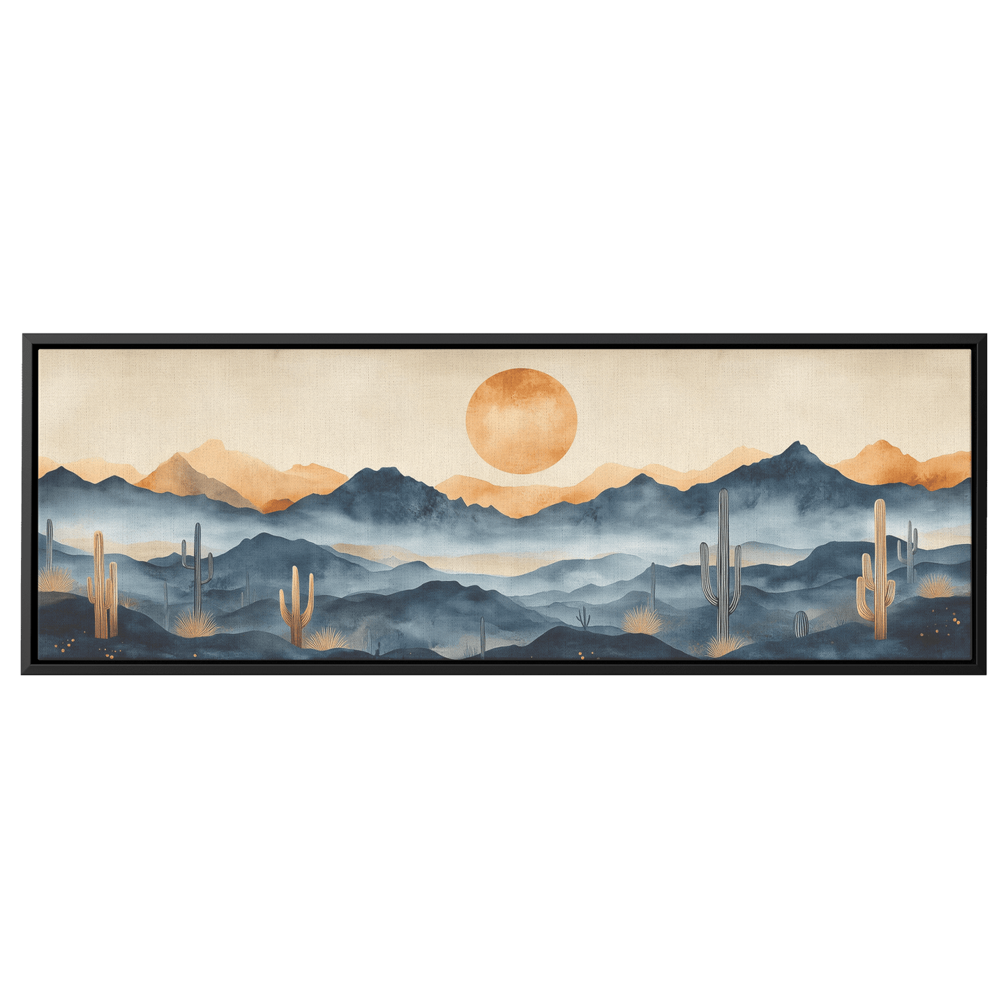 Neutral Toned Desert Artwork Abstract Cacti Forms Soft Mountains Muted Gray Beige Ultra High Definition Elegant Minimalist Panoramic Framed Canvas Wall Art - Awakening Righteousness