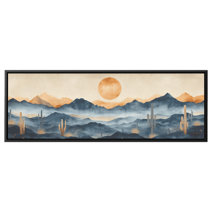 Neutral Toned Desert Artwork Abstract Cacti Forms Soft Mountains Muted Gray Beige Ultra High Definition Elegant Minimalist Panoramic Framed Canvas Wall Art - Awakening Righteousness