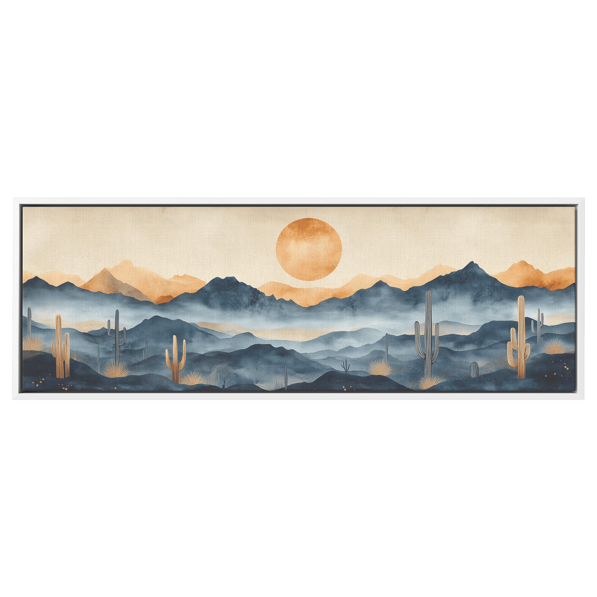Neutral Toned Desert Artwork Abstract Cacti Forms Soft Mountains Muted Gray Beige Ultra High Definition Elegant Minimalist Panoramic Framed Canvas Wall Art - Awakening Righteousness