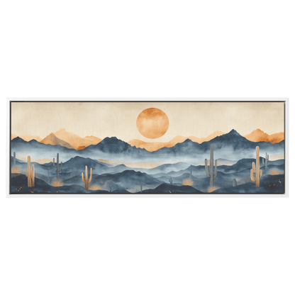 Neutral Toned Desert Artwork Abstract Cacti Forms Soft Mountains Muted Gray Beige Ultra High Definition Elegant Minimalist Panoramic Framed Canvas Wall Art - Awakening Righteousness