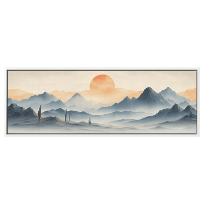 Neutral Toned Desert Artwork Abstract Cacti Forms Soft Mountains Muted Gray Beige Ultra High Definition Elegant Minimalist Panoramic Framed Canvas Wall Art - Awakening Righteousness