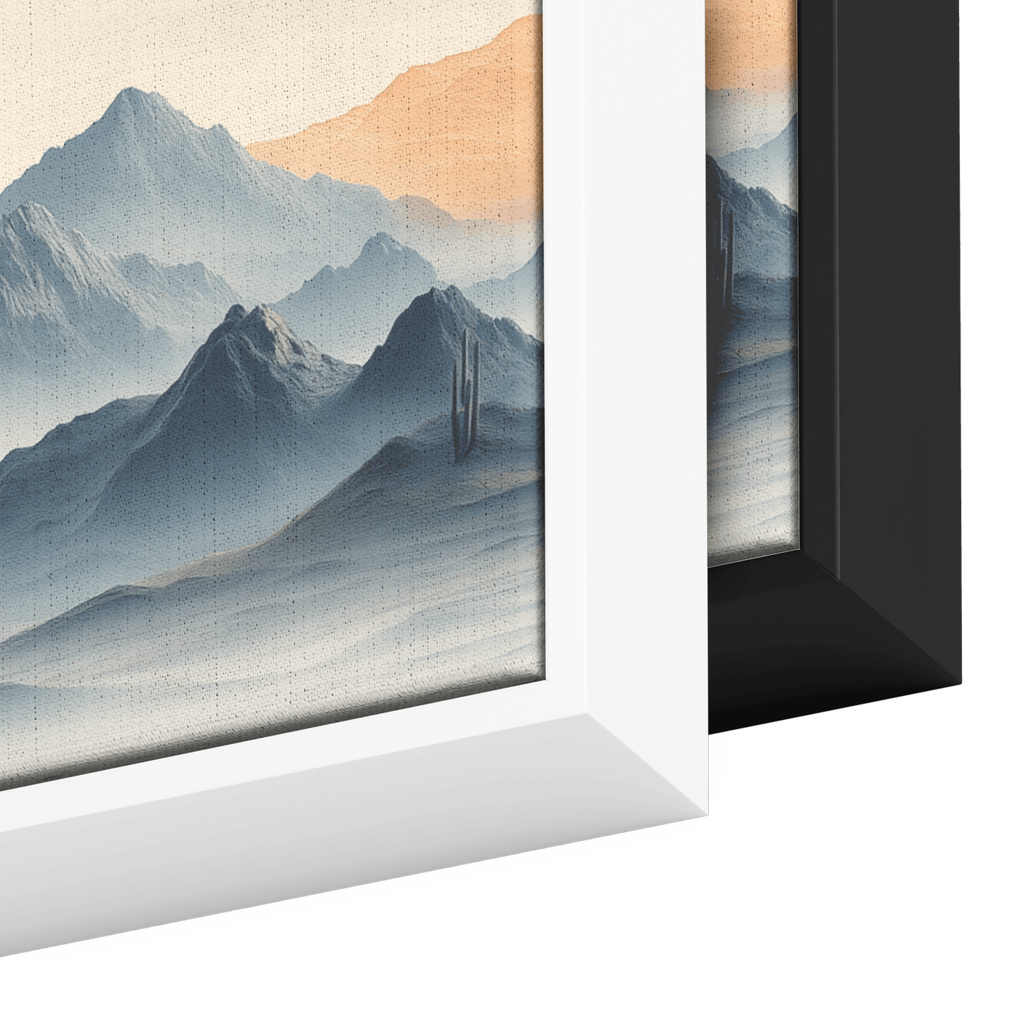 Neutral Toned Desert Artwork Abstract Cacti Forms Soft Mountains Muted Gray Beige Ultra High Definition Elegant Minimalist Panoramic Framed Canvas Wall Art - Awakening Righteousness