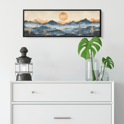 Neutral Toned Desert Artwork Abstract Cacti Forms Soft Mountains Muted Gray Beige Ultra High Definition Elegant Minimalist Panoramic Framed Canvas Wall Art - Awakening Righteousness