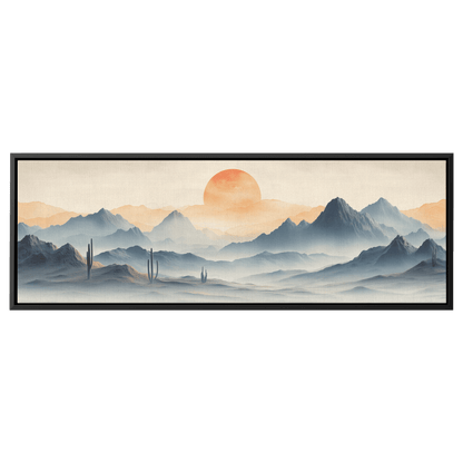 Neutral Toned Desert Artwork Abstract Cacti Forms Soft Mountains Muted Gray Beige Ultra High Definition Elegant Minimalist Panoramic Framed Canvas Wall Art - Awakening Righteousness