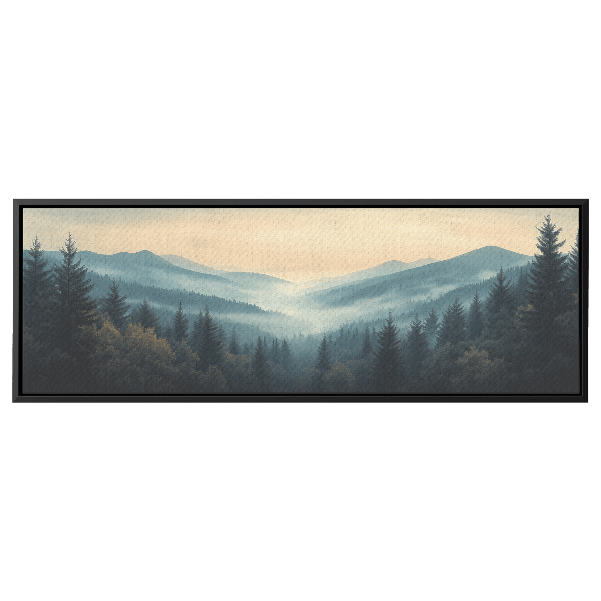 Neutral Toned Panoramic Artwork Rolling Hills Misty Forest Clean Minimal Linework Ultra High Definition Panoramic Framed Canvas Wall Art - Awakening Righteousness