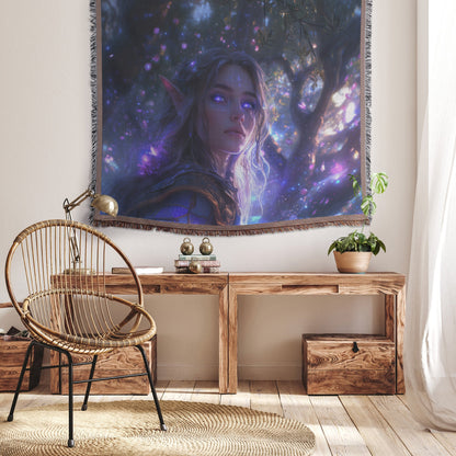 Night Elf Alliance Hero Woven Throw Blanket Enchanting World of Warcraft Fantasy Art for Home or Gift - Awakening Righteousness