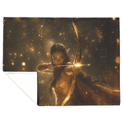Night Elf Hunter Fleece Sherpa Blanket Glowing Bow Golden Mist Silver Light Elegant World of Warcraft Design - Awakening Aesthetics