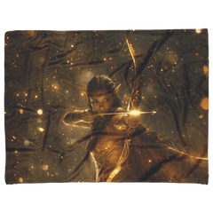 Night Elf Hunter Fleece Sherpa Blanket Glowing Bow Golden Mist Silver Light Elegant World of Warcraft Design - Awakening Aesthetics