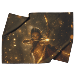 Night Elf Hunter Fleece Sherpa Blanket Glowing Bow Golden Mist Silver Light Elegant World of Warcraft Design - Awakening Aesthetics