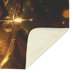 Night Elf Hunter Fleece Sherpa Blanket Glowing Bow Golden Mist Silver Light Elegant World of Warcraft Design - Awakening Aesthetics