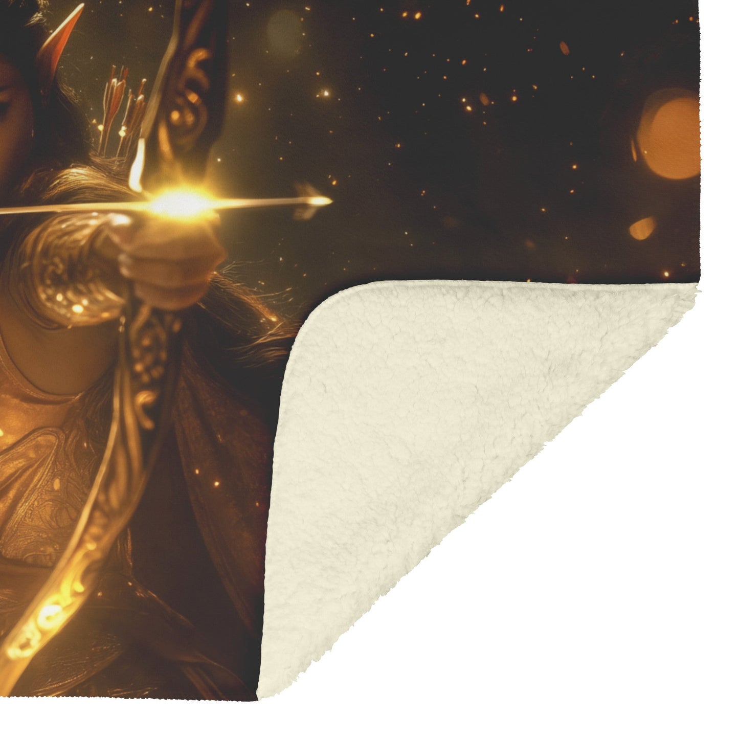 Night Elf Hunter Fleece Sherpa Blanket Glowing Bow Golden Mist Silver Light Elegant World of Warcraft Design - Awakening Righteousness