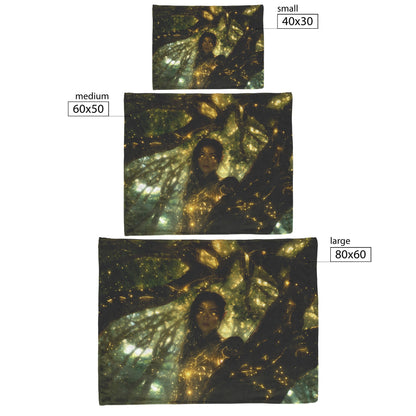 Night Elf Hunter Fleece Sherpa Blanket Glowing Runes Ancient Trees Golden Highlights Cascading Stars Elegant Powerful WoW Design - Awakening Righteousness