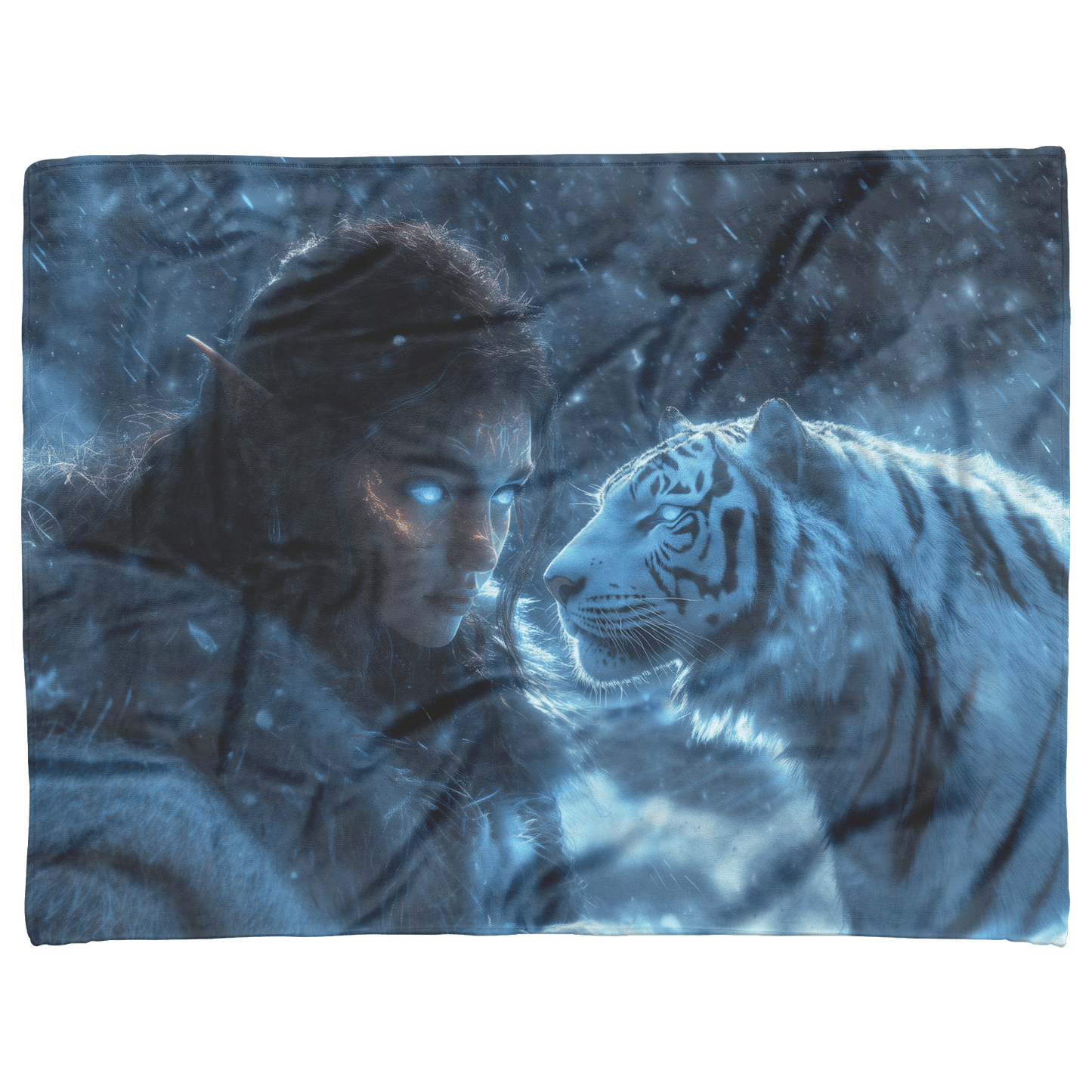 Night Elf Hunter Fleece Sherpa Blanket Pet Wolf Glowing Stars Shimmering Textures Peaceful Majestic WoW Design - Awakening Righteousness