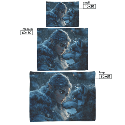 Night Elf Hunter Fleece Sherpa Blanket Pet Wolf Glowing Stars Shimmering Textures Peaceful Majestic WoW Design - Awakening Righteousness