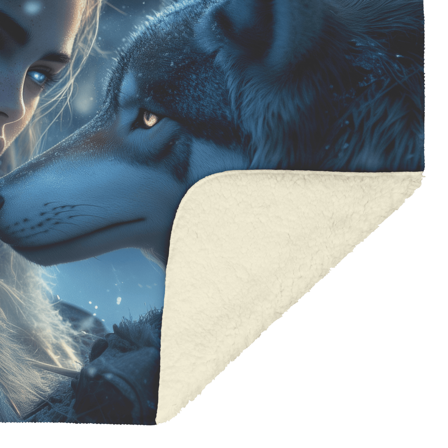 Night Elf Hunter Fleece Sherpa Blanket Pet Wolf Glowing Stars Shimmering Textures Peaceful Majestic WoW Design - Awakening Righteousness