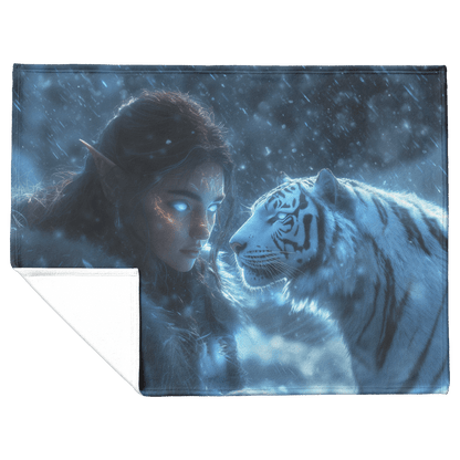 Night Elf Hunter Fleece Sherpa Blanket Pet Wolf Glowing Stars Shimmering Textures Peaceful Majestic WoW Design - Awakening Righteousness