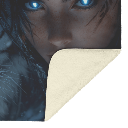 Night Elf Hunter Fleece Sherpa Blanket White Tiger Shimmering Textures Glowing Reflections Peaceful Majestic WoW Design - Awakening Righteousness