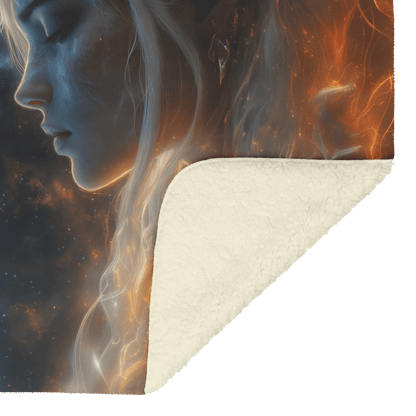 Night Elf Mage Fleece Sherpa Blanket Arcane Energy Silver Teal Highlights Shimmering Textures Cascading Stars Bold Dynamic WoW Design - Awakening Righteousness