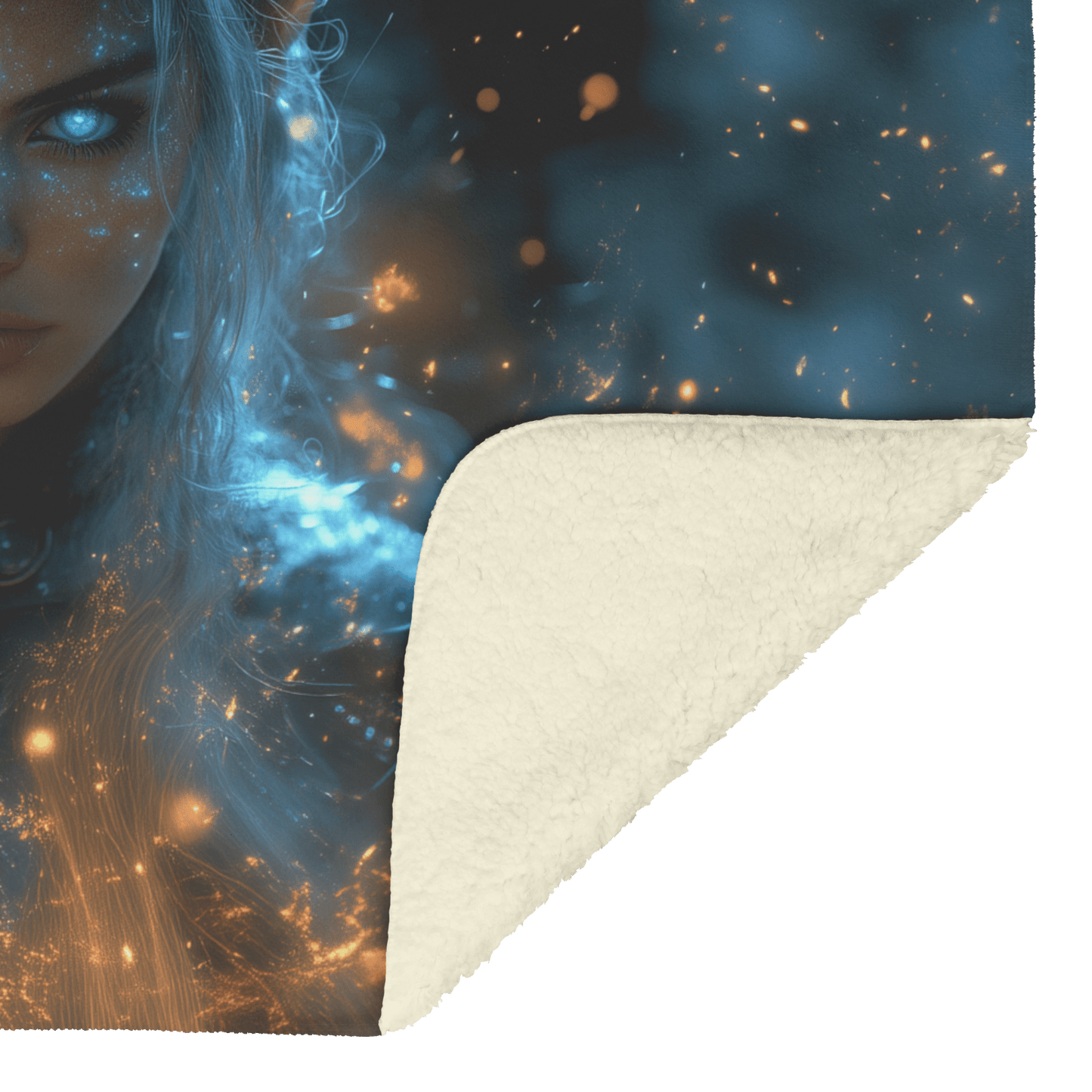 Night Elf Mage Fleece Sherpa Blanket Arcane Energy Silver Teal Highlights Shimmering Textures Cascading Stars Bold Dynamic WoW Design - Awakening Righteousness
