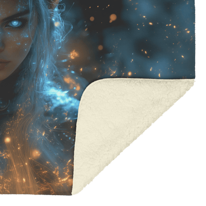 Night Elf Mage Fleece Sherpa Blanket Arcane Energy Silver Teal Highlights Shimmering Textures Cascading Stars Bold Dynamic WoW Design - Awakening Righteousness