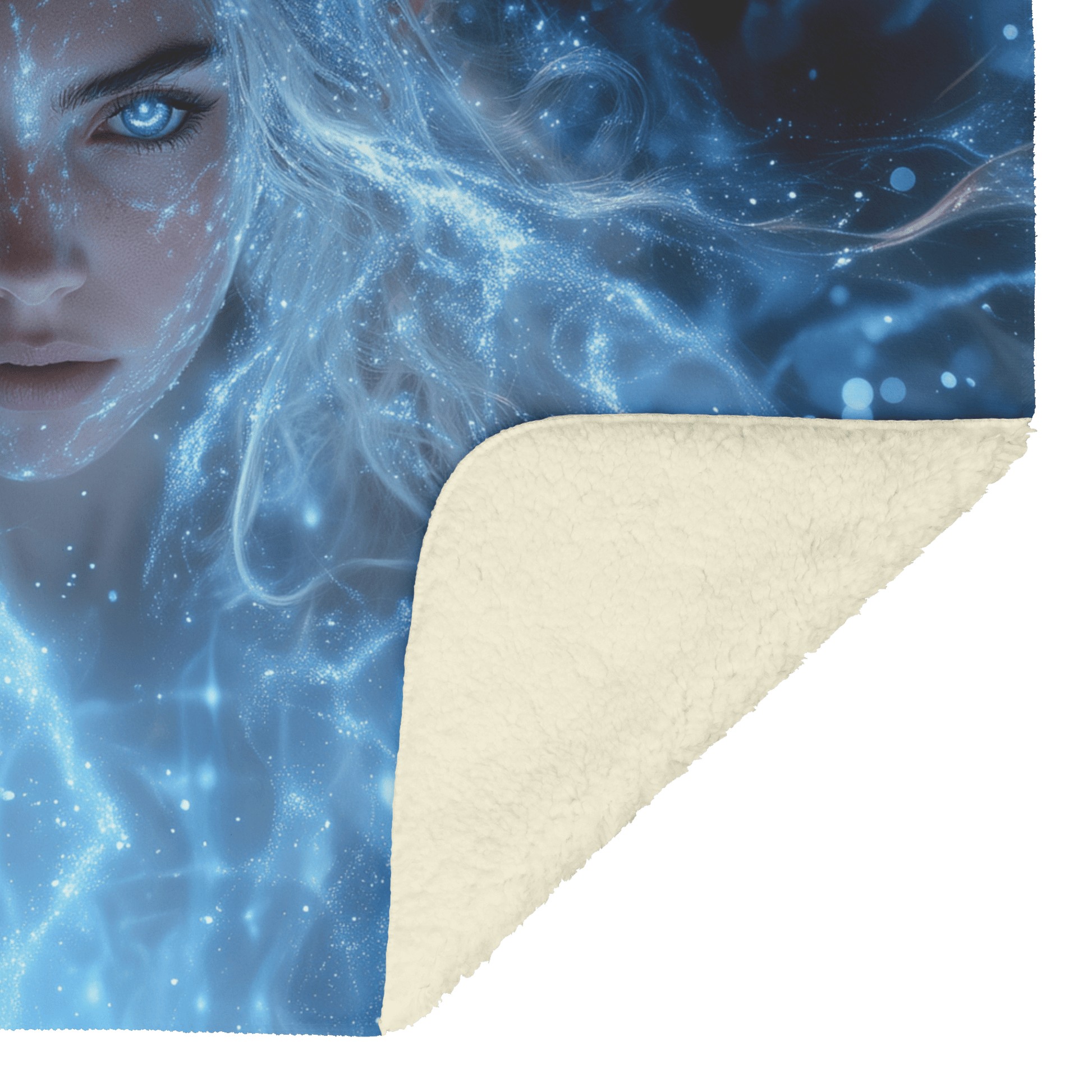 Night Elf Mage Fleece Sherpa Blanket Frost Spell Shimmering Stars Silver Highlights Bold Majestic WoW Design - Awakening Righteousness