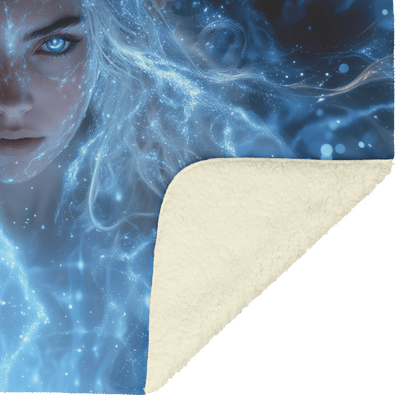 Night Elf Mage Fleece Sherpa Blanket Frost Spell Shimmering Stars Silver Highlights Bold Majestic WoW Design - Awakening Righteousness