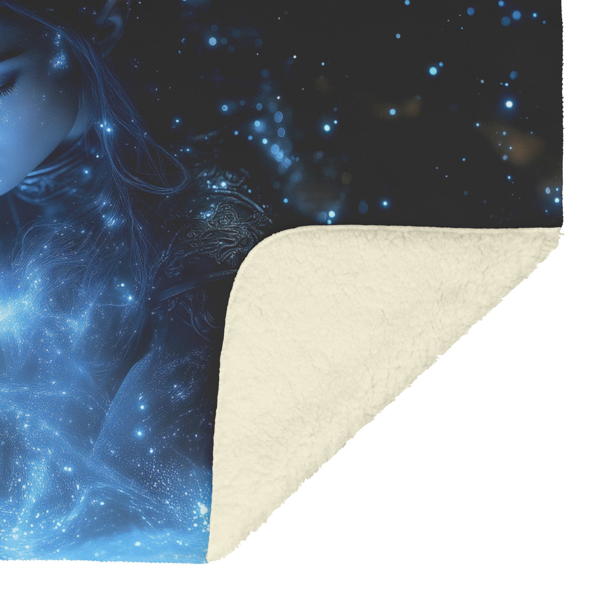 Night Elf Mage Fleece Sherpa Blanket Frost Spell Stars Silver Highlights Bold Majestic WoW Design - Awakening Righteousness