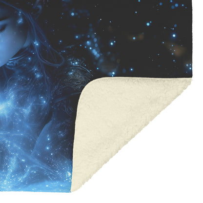 Night Elf Mage Fleece Sherpa Blanket Frost Spell Stars Silver Highlights Bold Majestic WoW Design - Awakening Righteousness