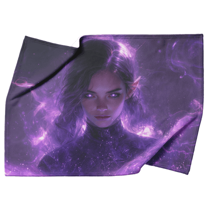 Night Elf Mage Fleece Sherpa Blanket Purple Robes Arcane Patterns Silver Textures Cosmic Accents Elegant Serene WoW Design - Awakening Righteousness