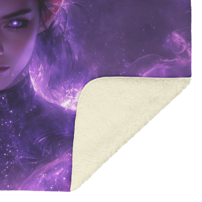 Night Elf Mage Fleece Sherpa Blanket Purple Robes Arcane Patterns Silver Textures Cosmic Accents Elegant Serene WoW Design - Awakening Righteousness