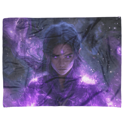 Night Elf Mage Fleece Sherpa Blanket Purple Robes Arcane Patterns Silver Textures Cosmic Accents Elegant Serene WoW Design - Awakening Righteousness