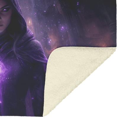 Night Elf Mage Fleece Sherpa Blanket Purple Robes Arcane Patterns Silver Textures Cosmic Accents Elegant Serene WoW Design - Awakening Righteousness