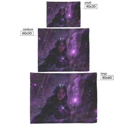 Night Elf Mage Fleece Sherpa Blanket Radiant Staff Silver Stars Purple Reflections Bold Inspiring WoW Design - Awakening Righteousness
