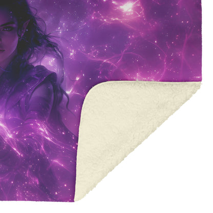 Night Elf Mage Fleece Sherpa Blanket Radiant Staff Silver Stars Purple Reflections Bold Inspiring WoW Design - Awakening Righteousness