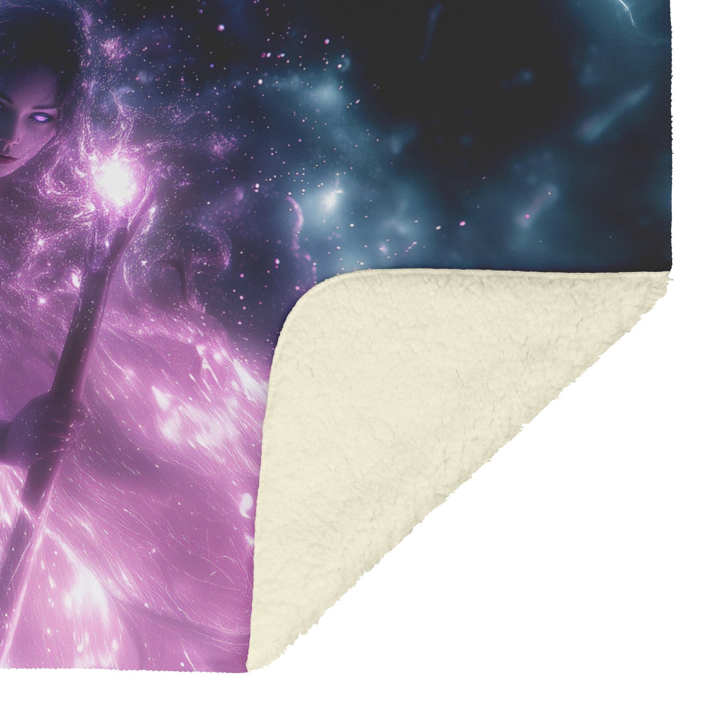 Night Elf Mage Fleece Sherpa Blanket Radiant Staff Silver Stars Purple Reflections Bold Inspiring WoW Design - Awakening Righteousness