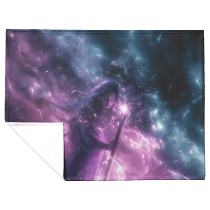 Night Elf Mage Fleece Sherpa Blanket Radiant Staff Silver Stars Purple Reflections Bold Inspiring WoW Design - Awakening Righteousness