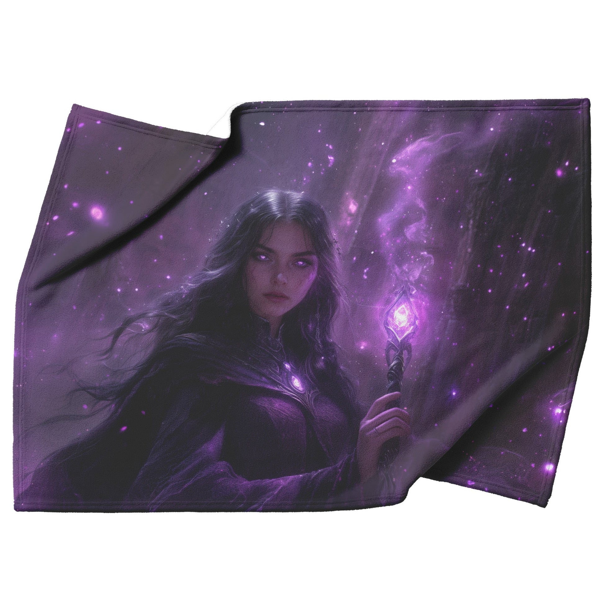 Night Elf Mage Fleece Sherpa Blanket Radiant Staff Silver Stars Purple Reflections Bold Inspiring WoW Design - Awakening Righteousness