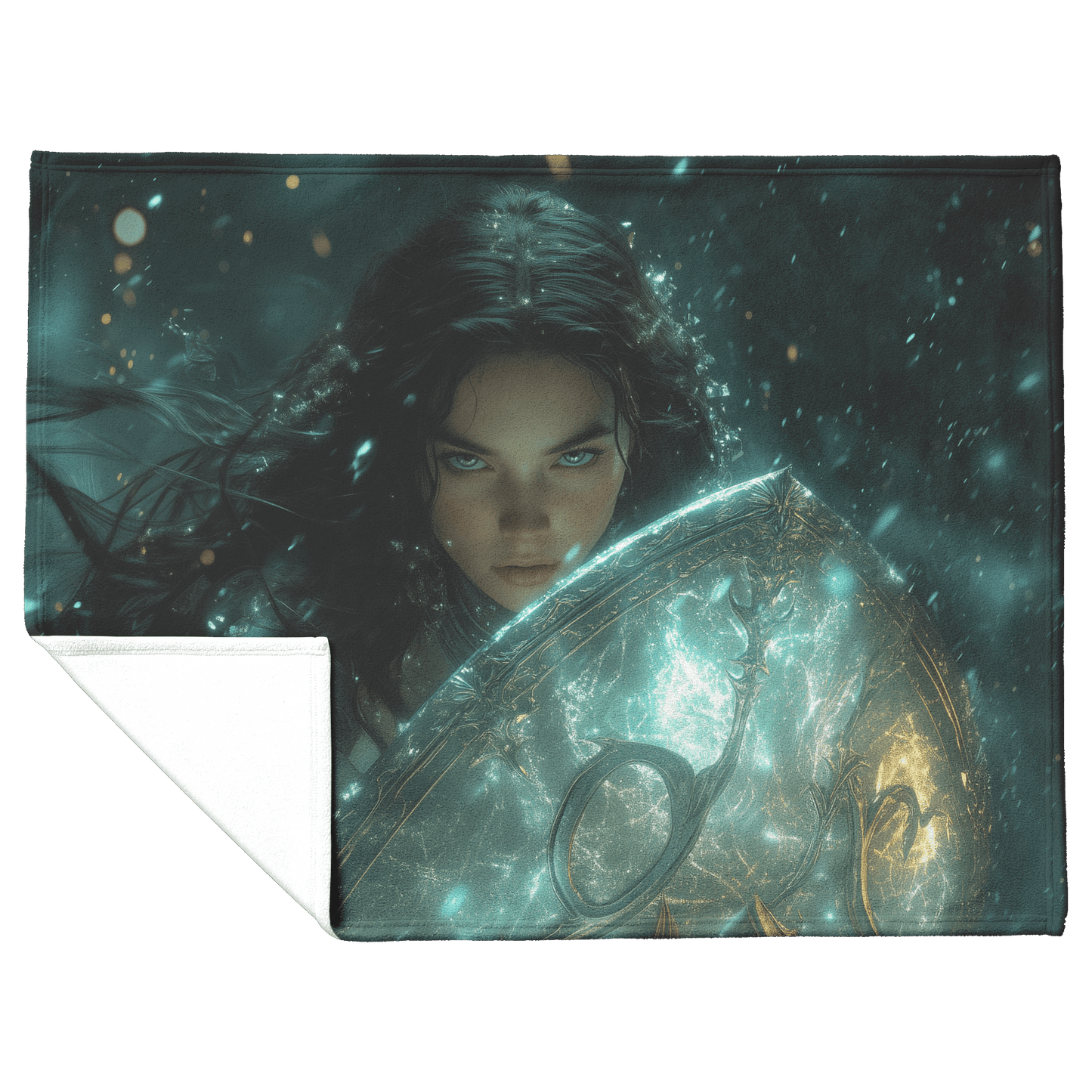 Night Elf Paladin Fleece Sherpa Blanket Glowing Shield Shimmering Textures Silver Highlights Elegant Inspiring WoW Design - Awakening Righteousness