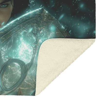 Night Elf Paladin Fleece Sherpa Blanket Glowing Shield Shimmering Textures Silver Highlights Elegant Inspiring WoW Design - Awakening Righteousness