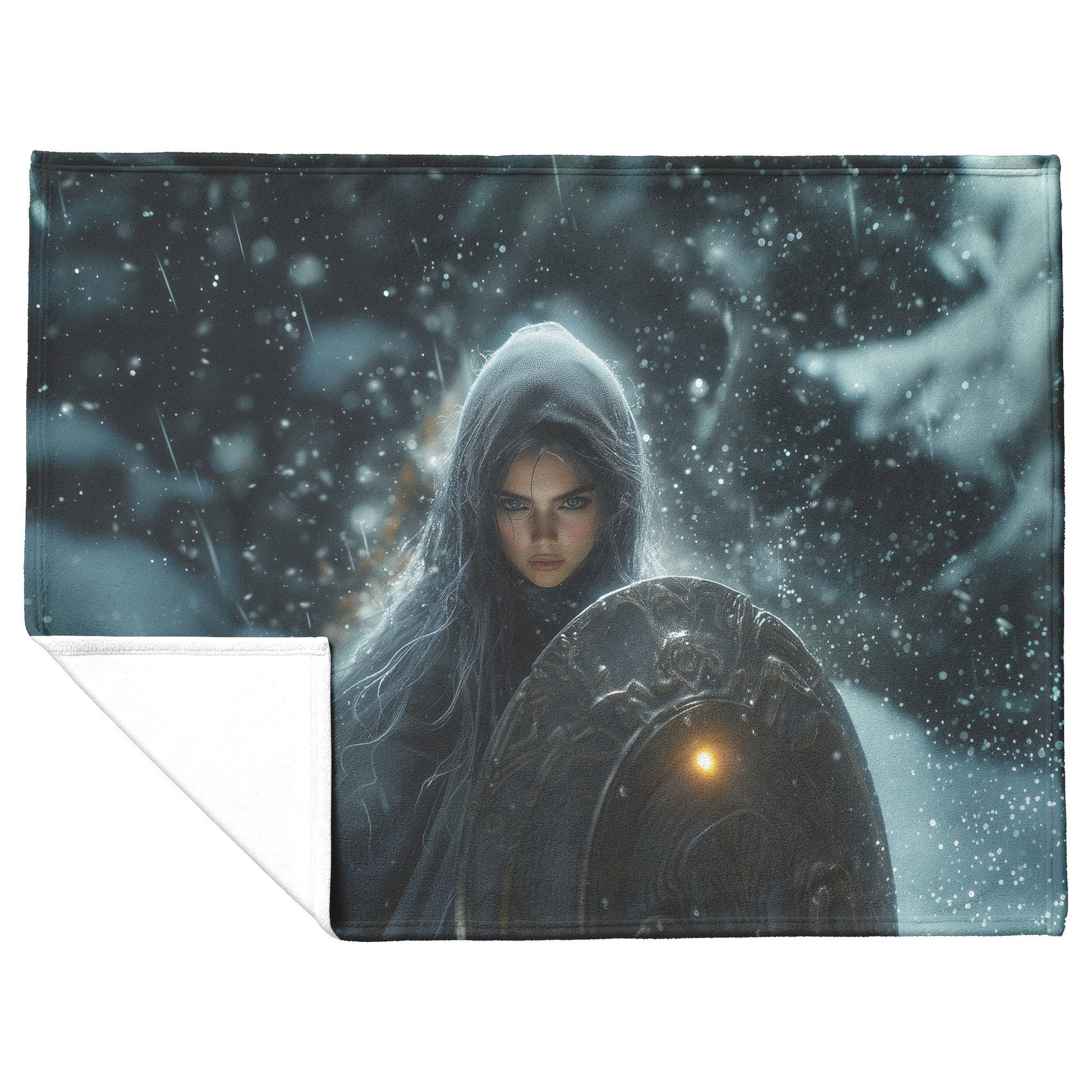 Night Elf Paladin Fleece Sherpa Blanket Glowing Shield Shimmering Textures Silver Highlights Elegant Inspiring WoW Design - Awakening Righteousness