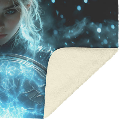 Night Elf Paladin Fleece Sherpa Blanket Glowing Shield Silver Highlights Shimmering Textures Elegant Inspiring WoW Design - Awakening Righteousness