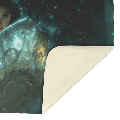 Night Elf Paladin Fleece Sherpa Blanket Glowing Shield Silver Highlights Shimmering Textures Elegant Inspiring WoW Design - Awakening Righteousness