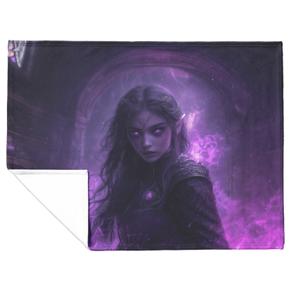 Night Elf Paladin Fleece Sherpa Blanket Glowing Warhammer Purple Highlights Shimmering Mist Bold Powerful WoW Design - Awakening Righteousness