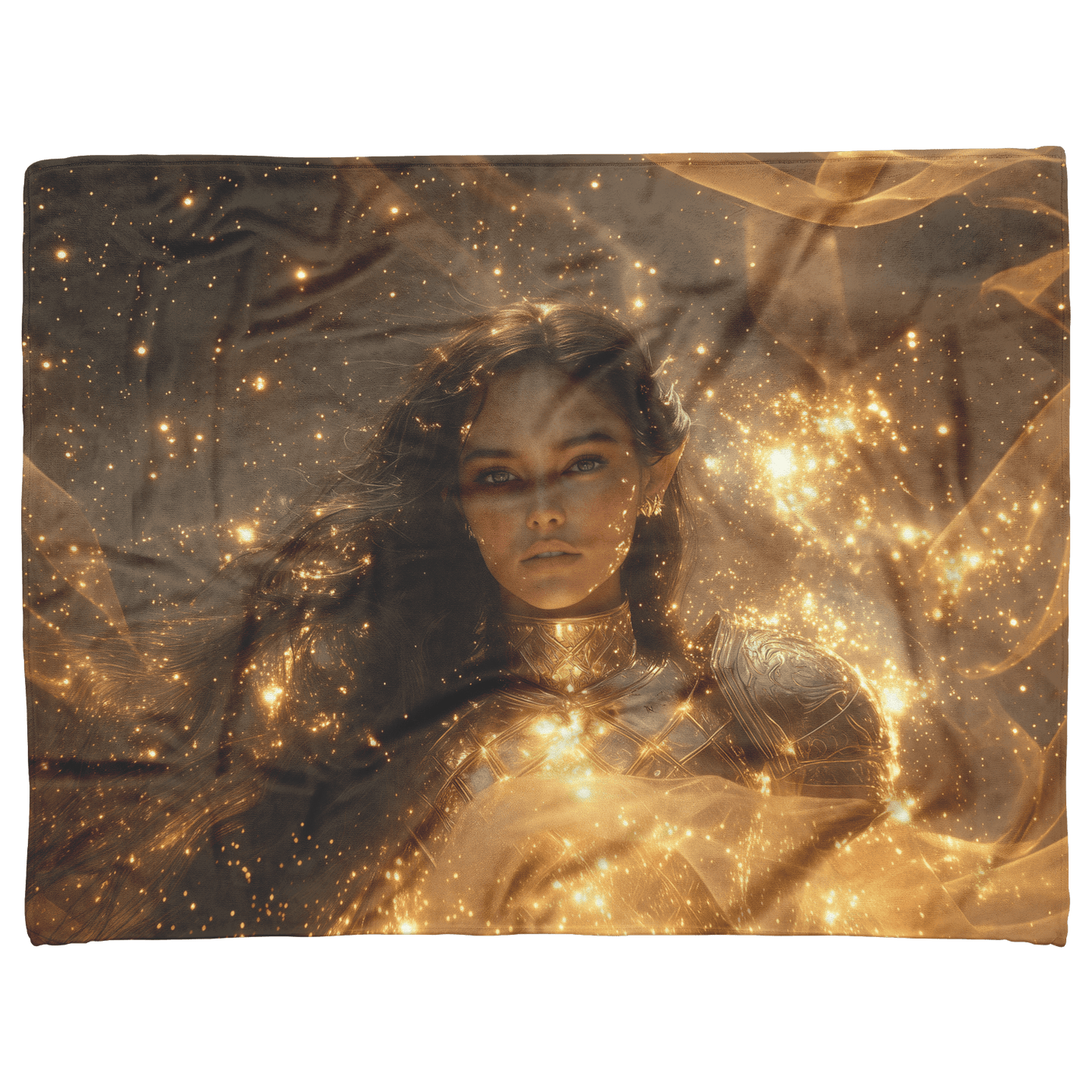 Night Elf Paladin Fleece Sherpa Blanket Golden Armor Shimmering Stars Cosmic Reflections Bold Serene WoW Design - Awakening Righteousness