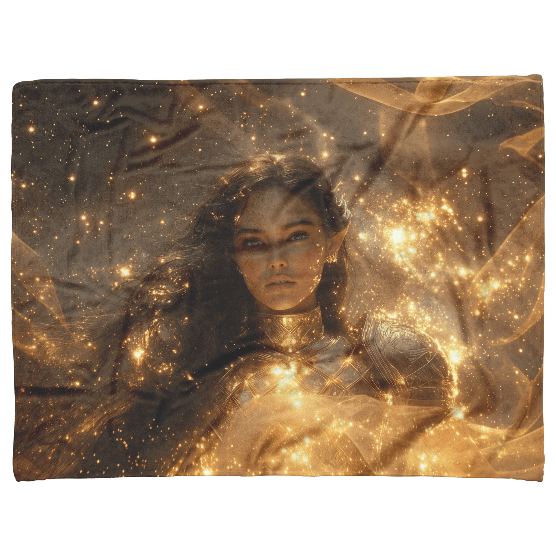 Night Elf Paladin Fleece Sherpa Blanket Golden Armor Shimmering Stars Cosmic Reflections Bold Serene WoW Design - Awakening Righteousness