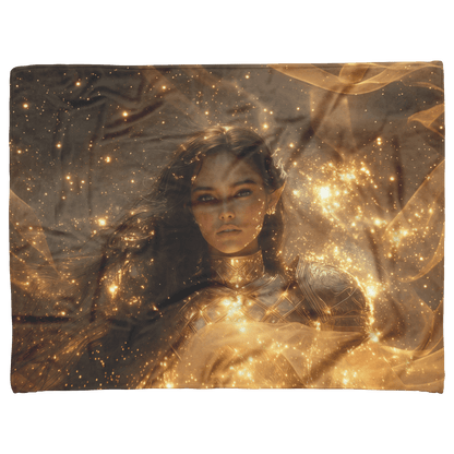 Night Elf Paladin Fleece Sherpa Blanket Golden Armor Shimmering Stars Cosmic Reflections Bold Serene WoW Design - Awakening Righteousness