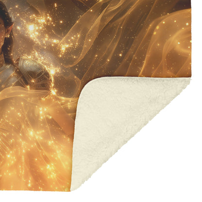 Night Elf Paladin Fleece Sherpa Blanket Golden Armor Shimmering Stars Cosmic Reflections Bold Serene WoW Design - Awakening Righteousness