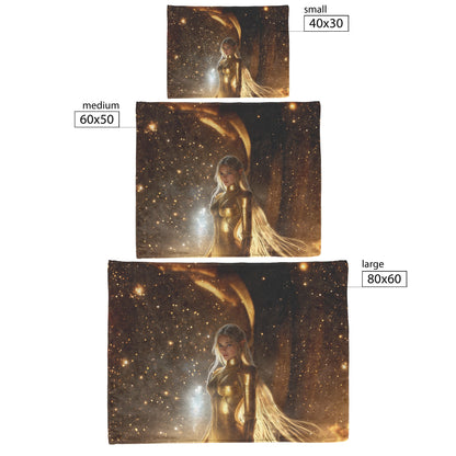 Night Elf Paladin Fleece Sherpa Blanket Golden Armor Shimmering Stars Cosmic Reflections Bold Serene WoW Design - Awakening Righteousness