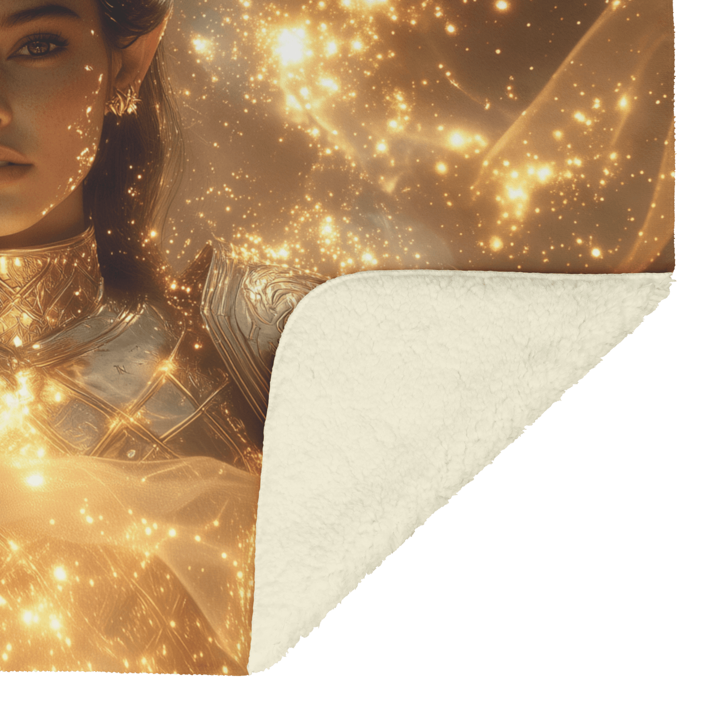 Night Elf Paladin Fleece Sherpa Blanket Golden Armor Shimmering Stars Cosmic Reflections Bold Serene WoW Design - Awakening Righteousness